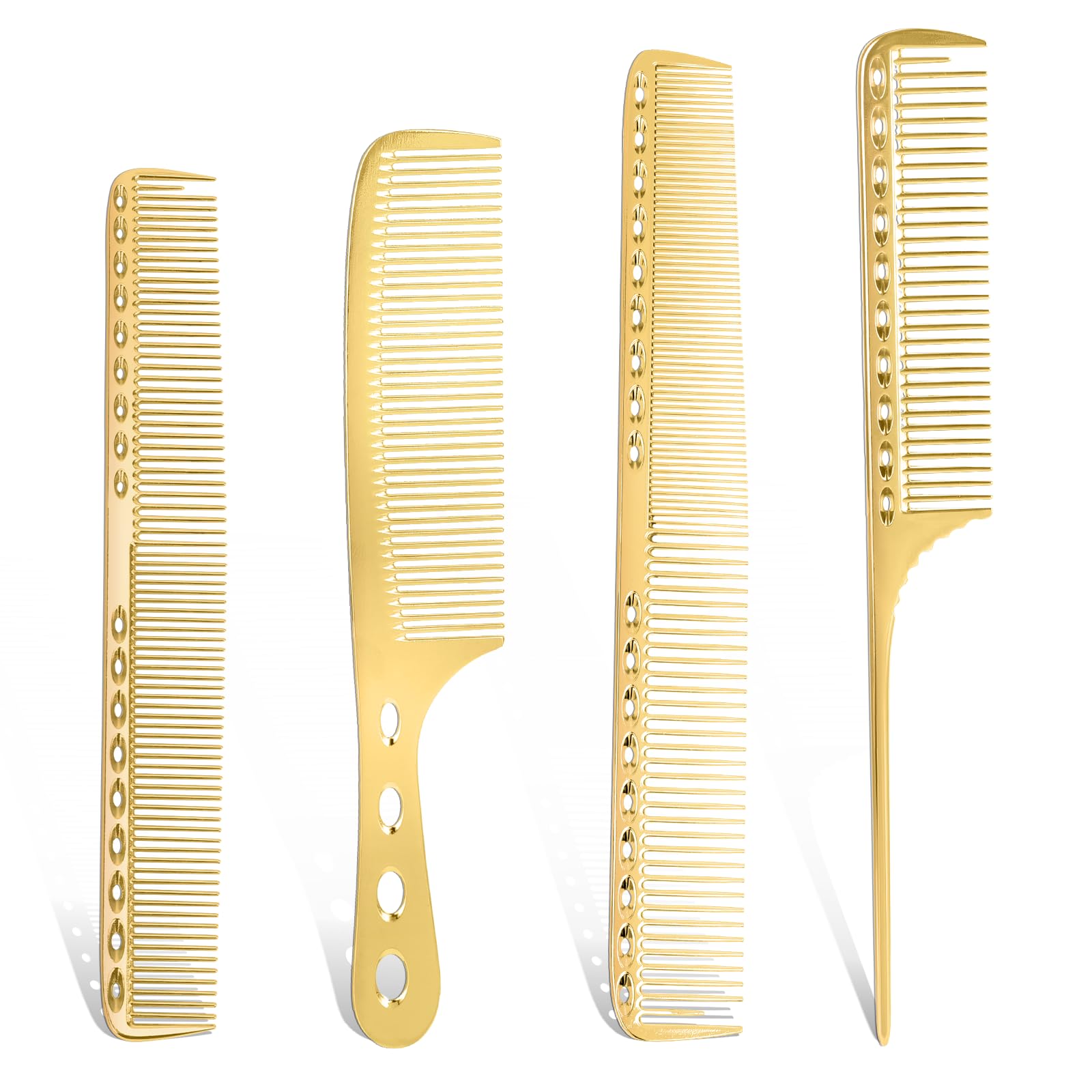 Photo 1 of **1 Missing**4 Pcs Comb Space Aluminum Hair Styling Comb Professional Set Stainless Steel Anti-static Flat Iron Fine Tooth Combs Metal Parting Combs for Women Men Supplies Beauty Tool(Golden)