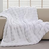Cuddleux 60x80in Faux Fur Throw Blanket for Couch,Washable Travel Throw White Blanket Warm Soft Blanket for Couch Sofa Chair Bedroom Living RCamping