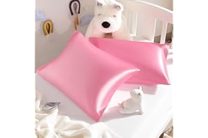 NTBAY Silk Satin Toddler Pillowcases, Small Pillow Case Pillow Cover 14x20 Inches with Envelope Closure, Soft and Silky Cooling Travel Pillow Covers for Nursery, Kids, Boys and Girls, Pink, 2 Pack