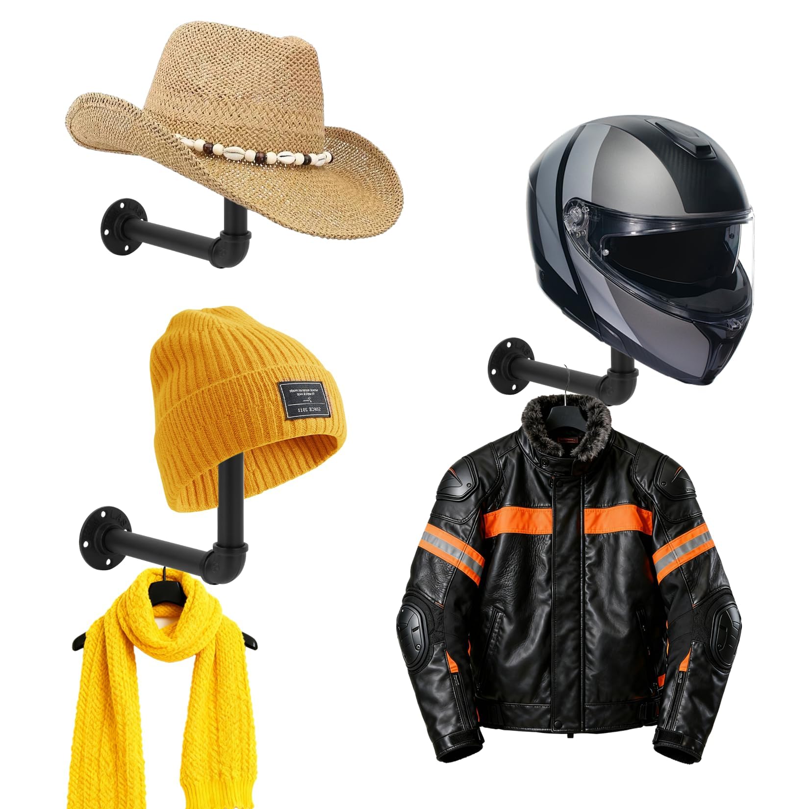 Photo 1 of 3 PCS Helmet Wall Mount - PSLER Industrial Pipe Helmet Rack,Wig Holder,Hat Display Rack for Motorcycle Helmets,Hats, Baseball and Rugby Helmets