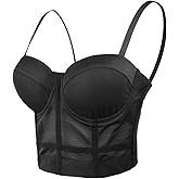 ELLACCI Women's Mesh Bustier Crop Top Push Up Corset Tops Bra Black