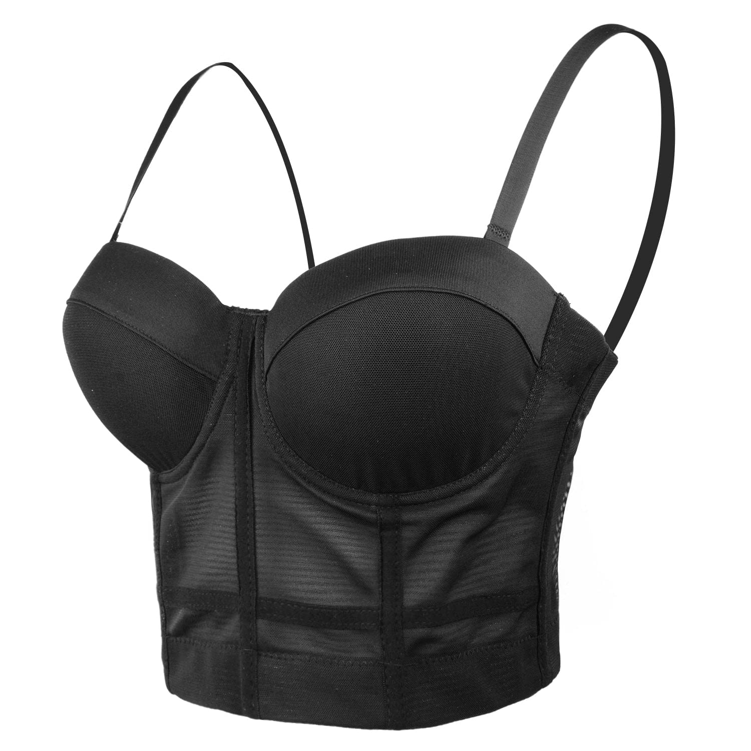 Photo 1 of ELLACCI Women's Mesh Bustier Crop Top Push Up Corset Tops Bra Black Medium