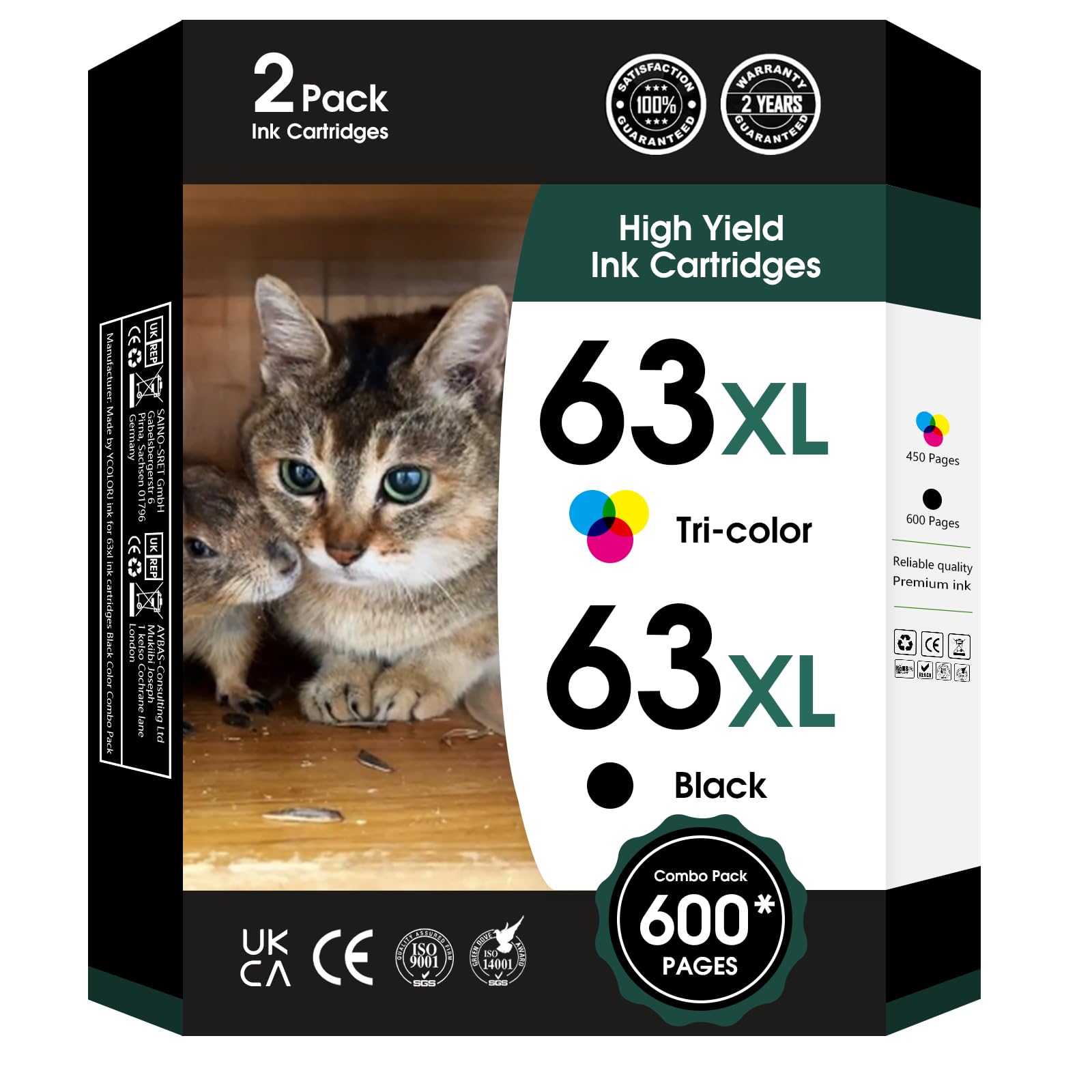Photo 1 of 63XL Ink Cartridges Black and Color Replacement for HP Ink 63 XL 63xl Black Ink Cartridge Work with HP63 3830 4650 4652 4655 5200 5252 5255 5258 4520 4512 1112 2132 3630 3632 Printers 2PK