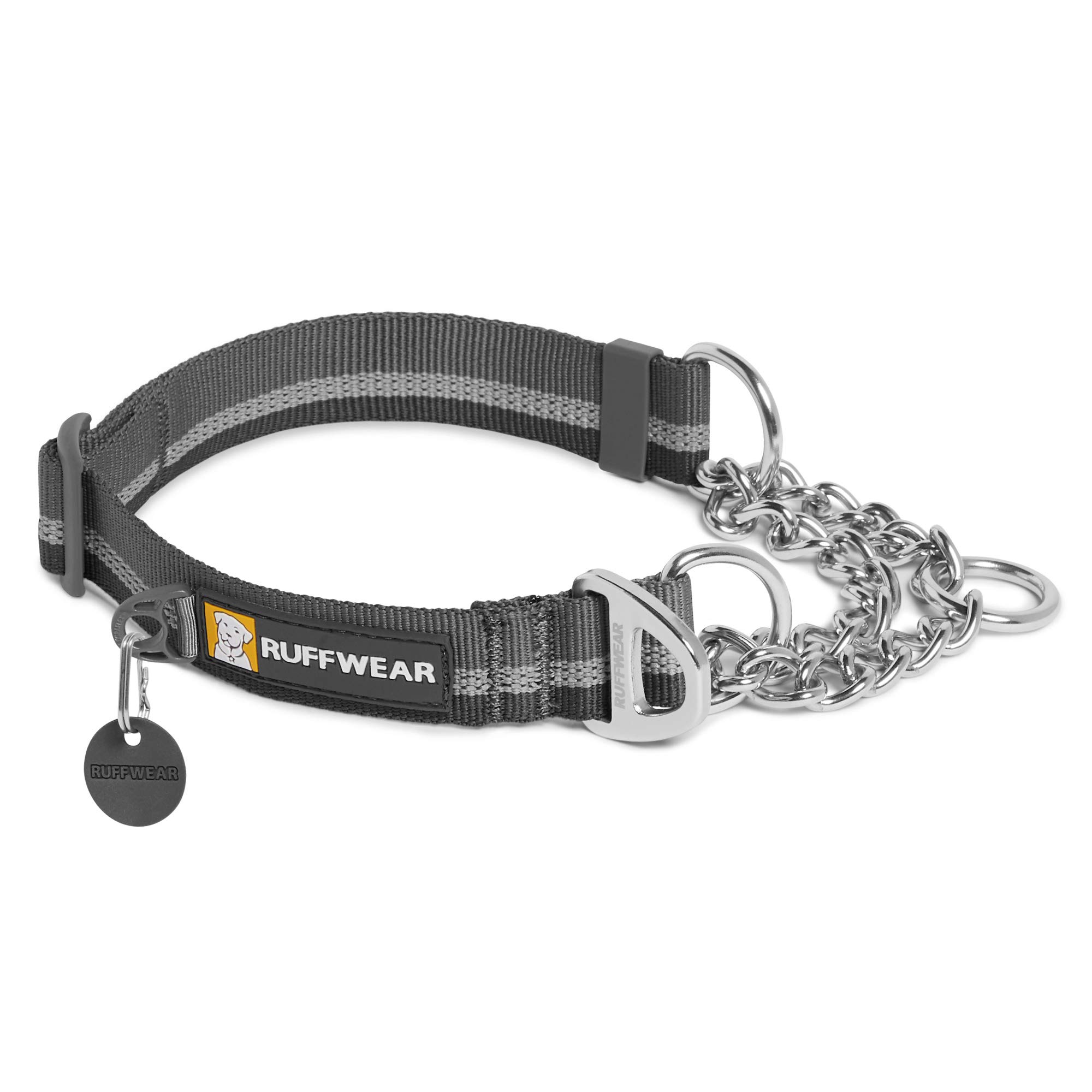 RUFFWEAR Chain Reaction Dog Collar, Martingale Dog Collar with Limited Cinch, Stainless Steel Chain, Granite Grey, 11"-14"