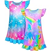 Nidoul 2pcs Girls Nightgowns Unicorn Mermaid Pajamas for Toddler Girls Princess Nightgown Sleepwear for Kids 3-9 Years