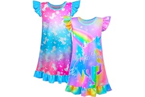 Nidoul 2pcs Girls Nightgowns Unicorn Mermaid Pajamas for Toddler Girls Princess Nightgown Sleepwear for Kids 3-9 Years