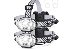 MIOISY Rechargeable Headlamp, High Lumen 5 LED Head Lamp with Red White Light,IPX4 Waterproof Headlight,8 Mode Head Flashlight for Outdoor Running Hunting Fishing Hiking Camping Gear-2Pack