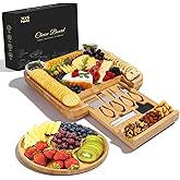 YZS Bamboo Charcuterie Boards Set -Unique Cheese Board with Accessories - Perfect for Housewarming, Weddings, Bridal Showers, Birthday Gifts, Mother's Day Gift, Parties, Eco-Friendly & Elegant Design