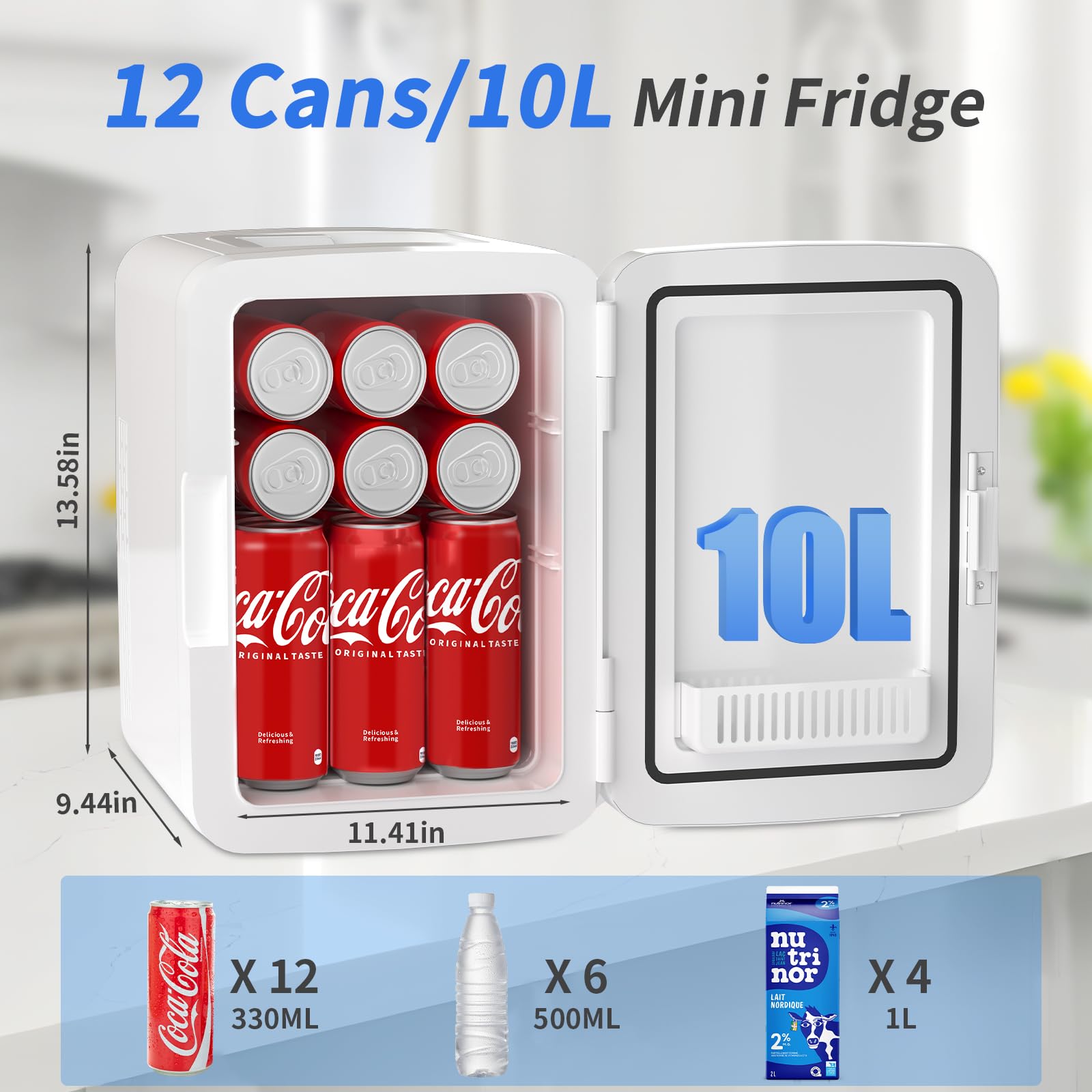 YASHE Mini Fridge, 10 Liter/12 Cans Skincare Fridge for Bedroom, 110V AC/ 12V DC Thermoelectric Cooler and Warmer Small Refrigerators for Drink, Office, Car, White - Image 2