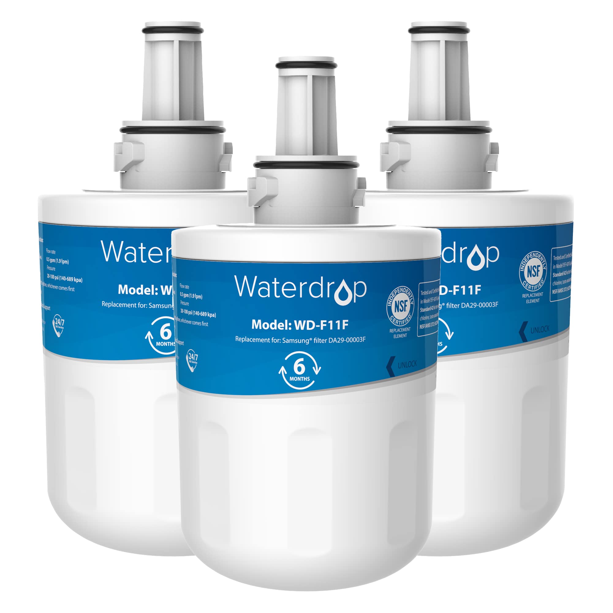 Waterdrop DA29-00003F Fridge Water Filter, Compatible with Samsung® Aqua Pure Plus DA29-00003F, HAFIN1, DA29-00003A, DA29-00003B, DA29-00003A-B, DA61-00159A, DA97-06317A, (3)