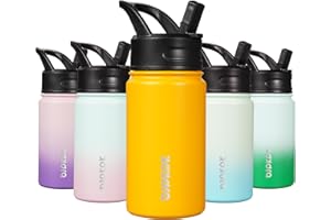 BJPKPK Water Bottle with Straw Lid, 15oz Insulated Water Bottle, Stainless Steel Metal Water Bottles, Reusable Leak Proof BPA Free Thermos, Flask, Cups,Macaron-Orange