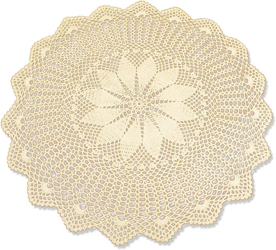 KEPSWET Cotton Crochet Lace Round Tablecloth Handmade Hollow Out Doilies Table Overlay Sofa Towel Decor Pad Vintage Rural Style (50cmx50cm, Beige)