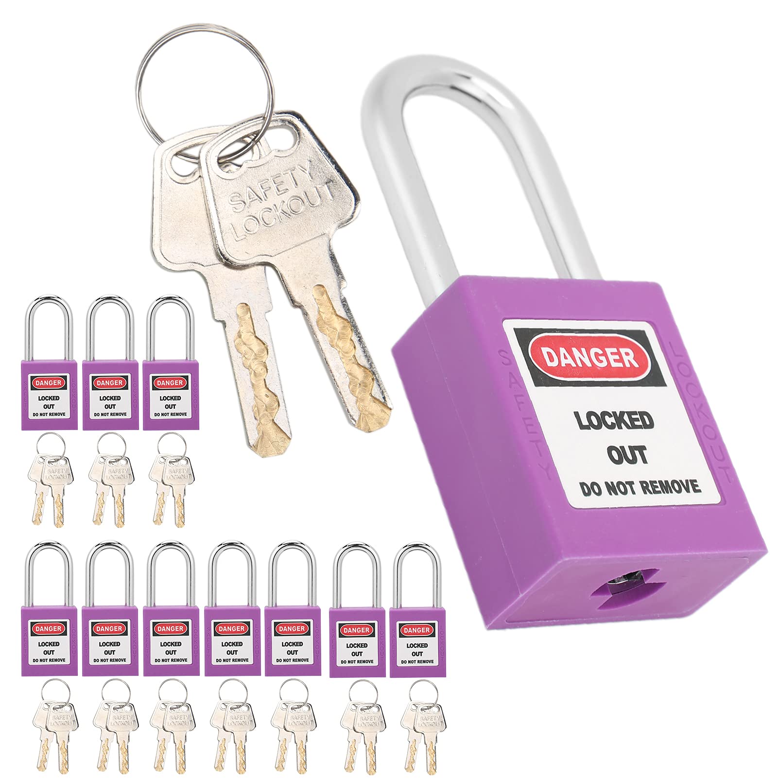 lyrlody Lockout Tagout Kit, 10Sets 38mm Lockout Tagout Lock Nylon Isolation Design Safety Padlock Set Security Padlock with 20 Keys for Machine Manufacturi (Purple)
