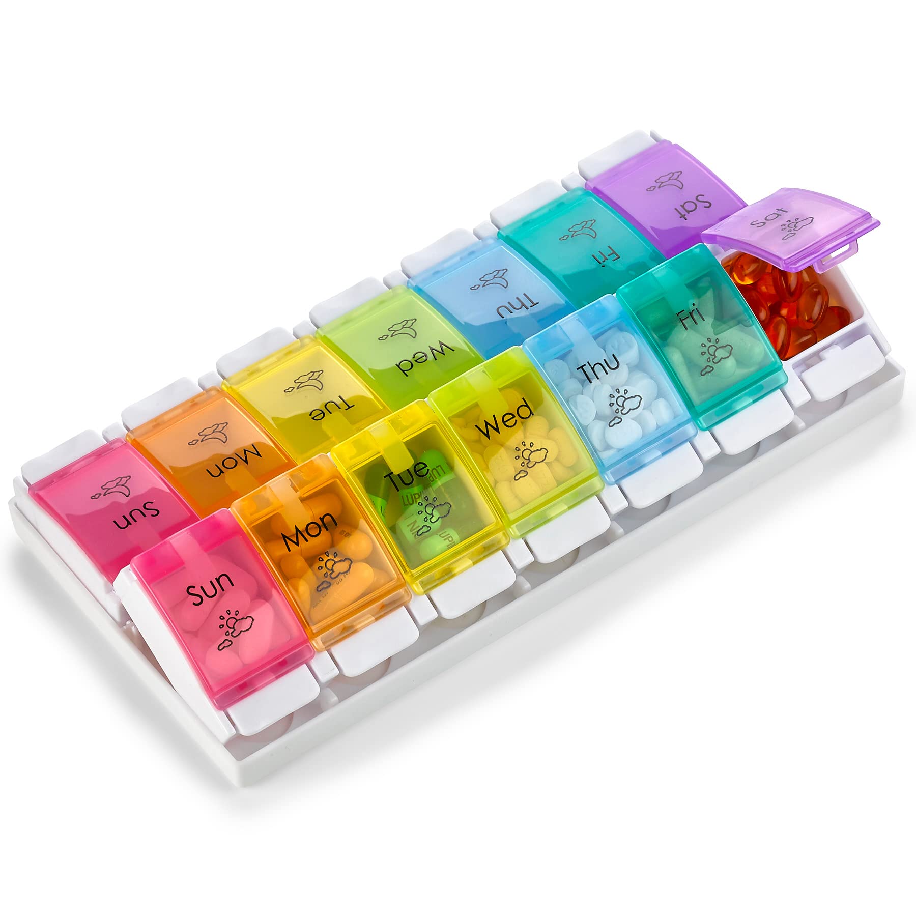 7 Day AM PM Pill Organizer - with Push Button Assisted Open a Daily Travel Pill Box Case Planner and Large Compartments for Medication Vitamins Fish Oil & Supplements, BPA Free