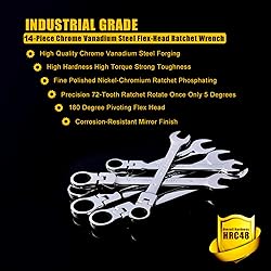 Yashong 14-Piece 6-19mm Metric Flex-Head Ratcheting