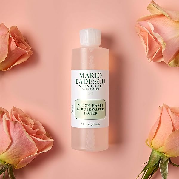 MARIO BADESCU WITCH HAZEL & ROSEWATER TONER FOR ALL SKIN TYPES |ALCOHOL FREE FACIAL TONER THAT CLARIFIES AND REJUVENATES |FORMULATED WITH WITCH HAZEL & ROSE EXTRACT| 8 FL OZ