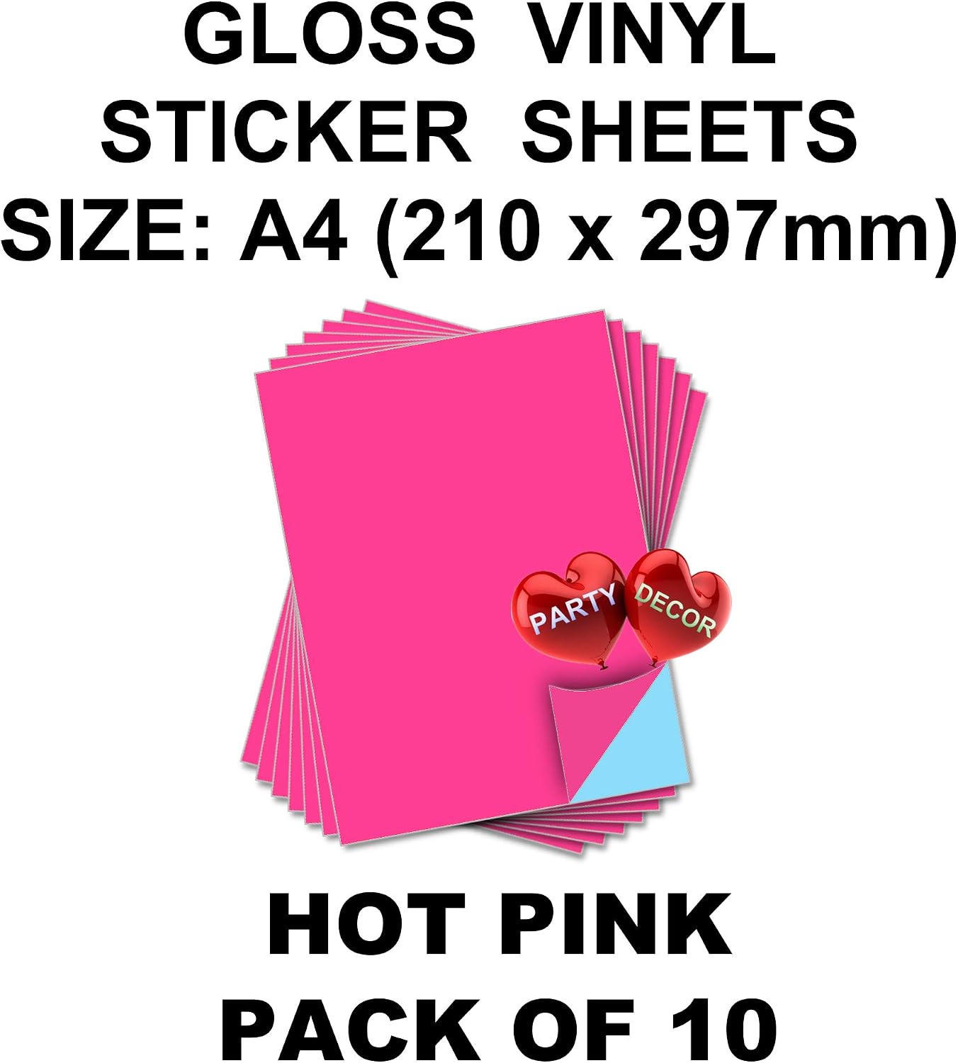 Hot Pink Self Adhesive Gloss Vinyl Sheet - A4 - Pack of 10 - Perfect for Hobby & Craft by PARTY DECOR, 210x297 mm - Image 3