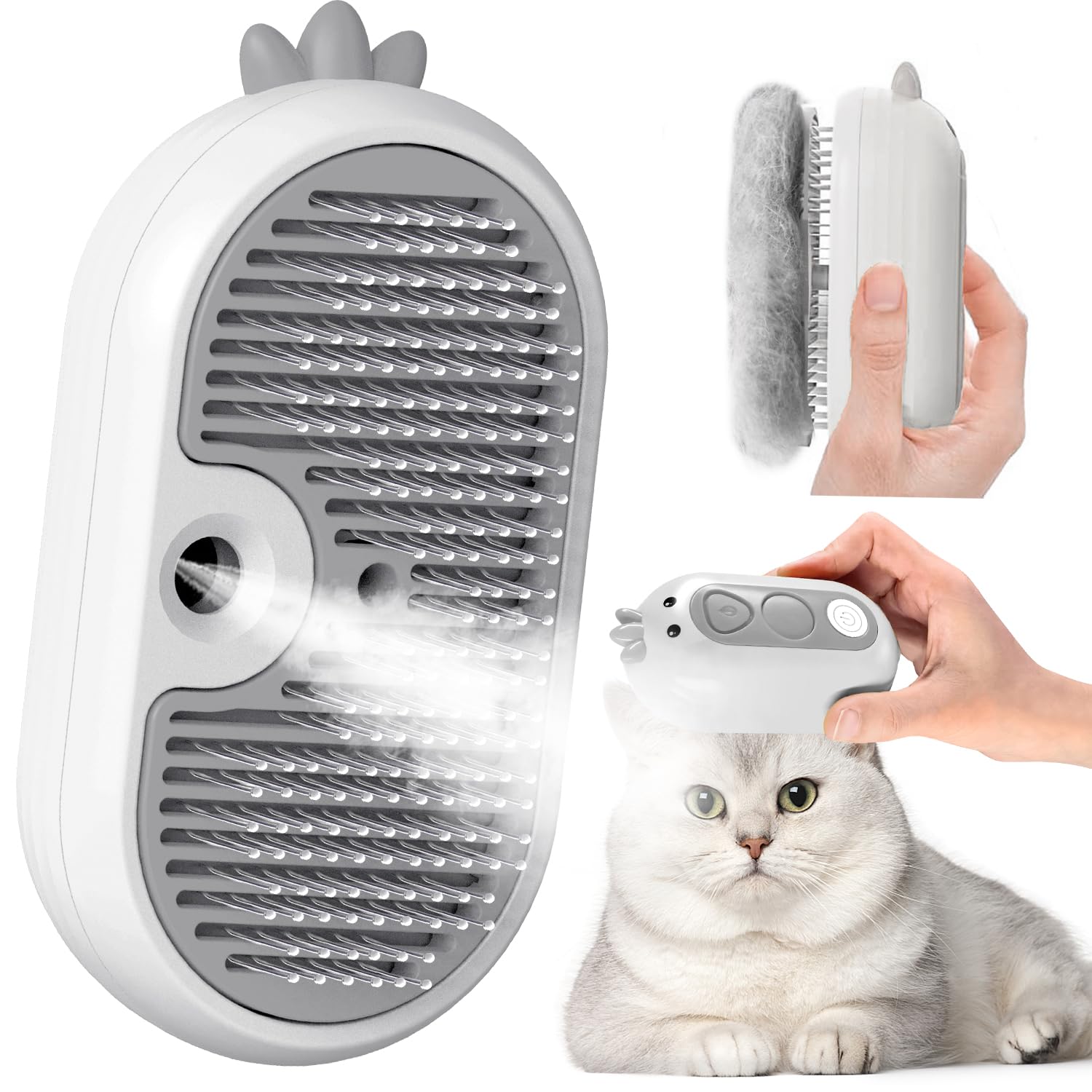 Cat Steam Brush with Release Button, Rechargeable Pet Steam Brush for Long Short Hair Cats Dogs Rabbits, Self Cleaning Slicker Steamy Cat Comb With Water Tank for Pet Shedding Grooming