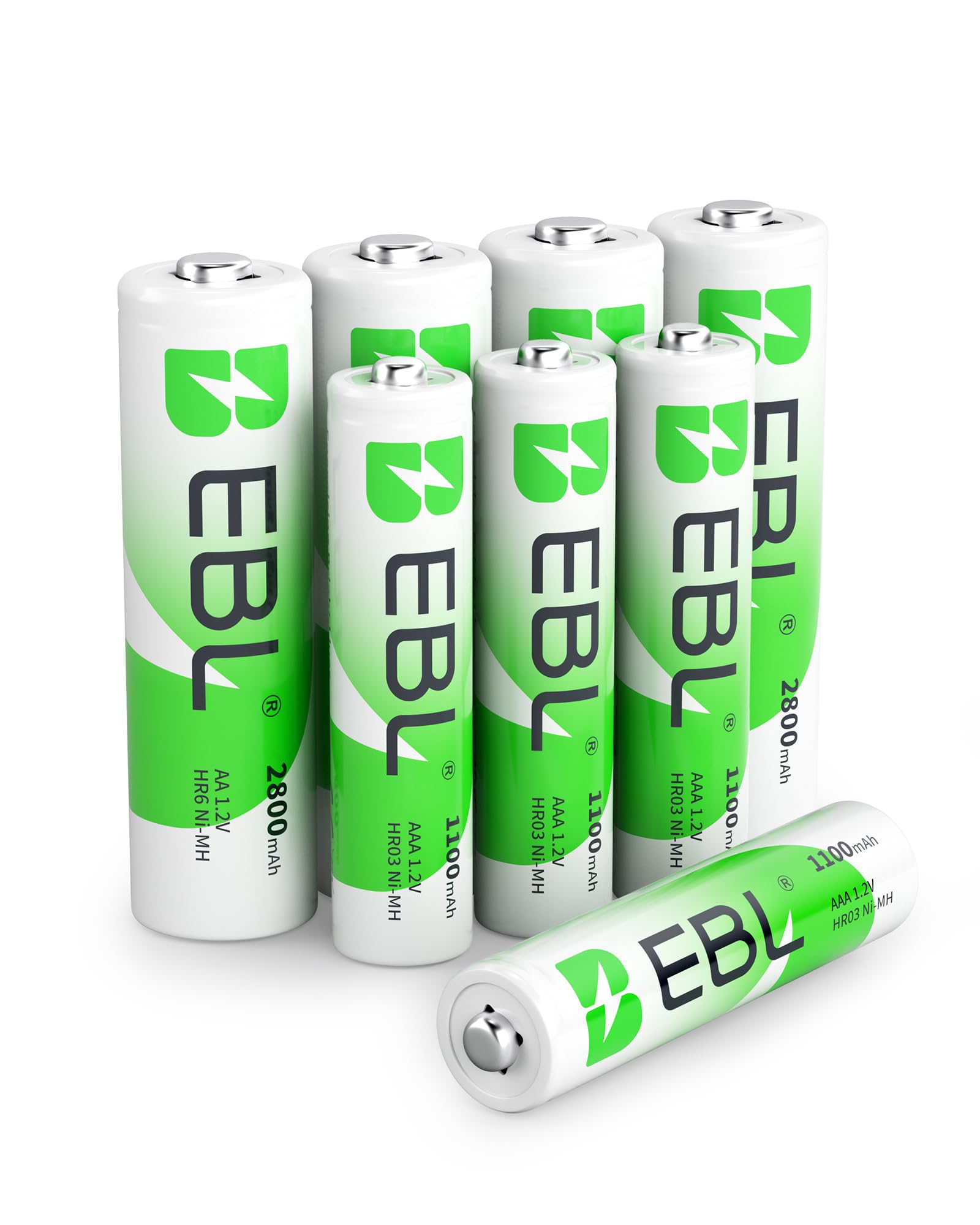 EBL AA AAA NiMH Rechargeable Batteries Set, 4 x 2800mAh AA Battery bundle with 4 x 1100mAh AAA Battery