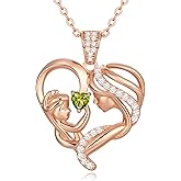 Zifeel Mothers Day Gifts for Mom Wife Her Grandma, S925 Sterling Silver Birthstone Necklaces Jewelry for Women, Mother's Day Love Heart Pendant Necklace for Anniversary Birthday Christmas Day
