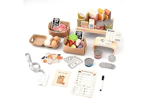 Youuys Cash Register for Kids, Wooden Grocery Store Playset with Shelf & 50+ Pcs Accessories, Pretend Play Food, Montessori Learning Toys, Stocking Stuffers for Toddlers Ages 3-8 Boys