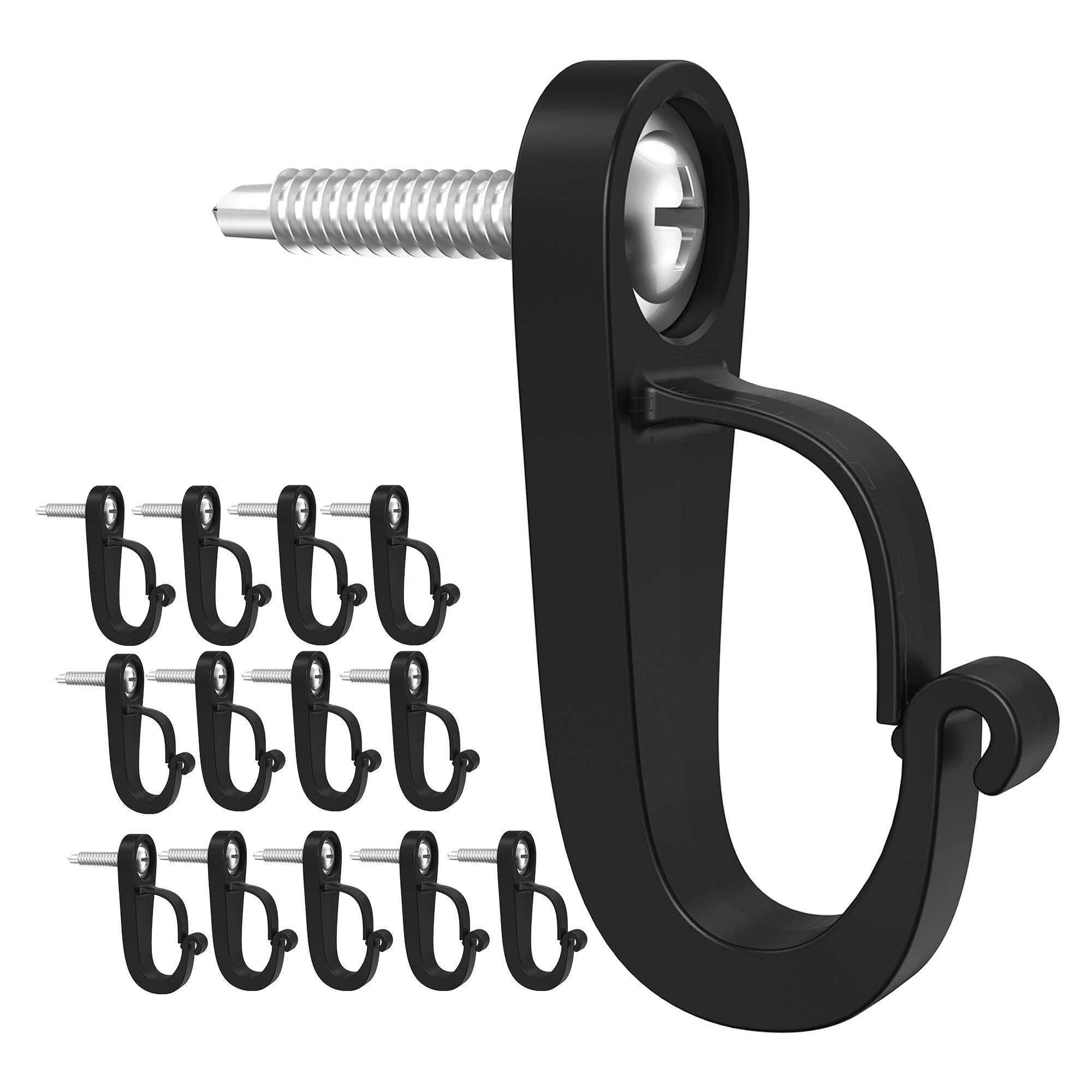 Q Hanger Hooks Screw Hooks for Fairy Lights Garage New Year Party or Other Hanging Decorations for Home Safety Buckle Design Easy Release 14 Pack (Black) (14P-black-DE)