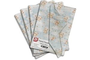 PRO SUPPLY GLOBAL Teddy Bears Printed Tissue Paper for Gift Bags or Boxes and Wrapping - Baby Shower Bulk Decorative Art Tissue Paper for Packaging and Gifting | 24 Sheets 20" x 30"