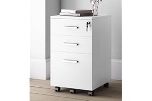 MODERN DESIGN BY CRAFTS & COMFORT Modern Design Lazio White File Cabinet, Filing Cabinets for Home Office, Drawers for Under Desk, Locking 3 Drawer Rolling Wood File Cabinet with Lock, by Crafts and Comfort