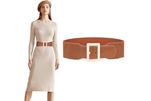 JASGOOD Women Dress Waist Belt Stretchy Elastic Vintage Belts for Dress Santa Belt with Metal Buckle
