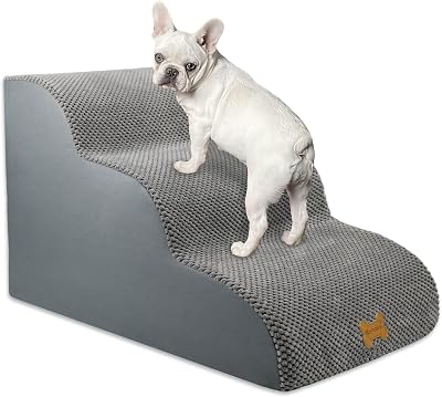 Nepfaivy Dog Steps for Bed 3-Step Non-Slip Foam Cover 60x40x40 cm