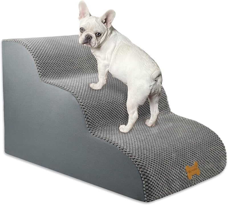 Nepfaivy Dog Steps for Bed 3-Step Non-Slip Foam Cover 60x40x40 cm