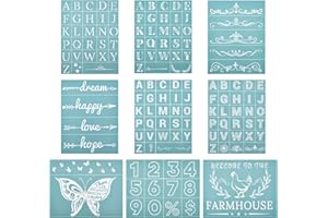 OLYCRAFT 9PCS 8.6x11 Inch Self-Adhesive Silk Screen Printing Stencil Set Alphabet Theme Stencil Set Reusable Silk Screen Mesh Transfer for Painting on Wood Fabric T-Shirt Wall and Home Decorations