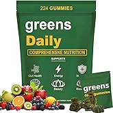 Greens Gummies - Organic Chlorella and Spirulina, Digestive & Gut Health, Formulated with 60+ Ingredients, Multi-Vitamins & Minerals, Daily Gummies, 224 Gummies Bear