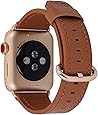 Apple Watch Band 38mm Women - PEAK ZHANG Light Brown Genuine Leather Replacement Wrist Strap with Gold Adapter and Buckle for iWatch Series 3/ 2/ 1/Edition/Sport