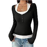 SOLY HUX Women's Long Sleeve Shirts Y2K Going Out Tops Halter Neck Slim Fitted Henley T Shirts Fall Clothes