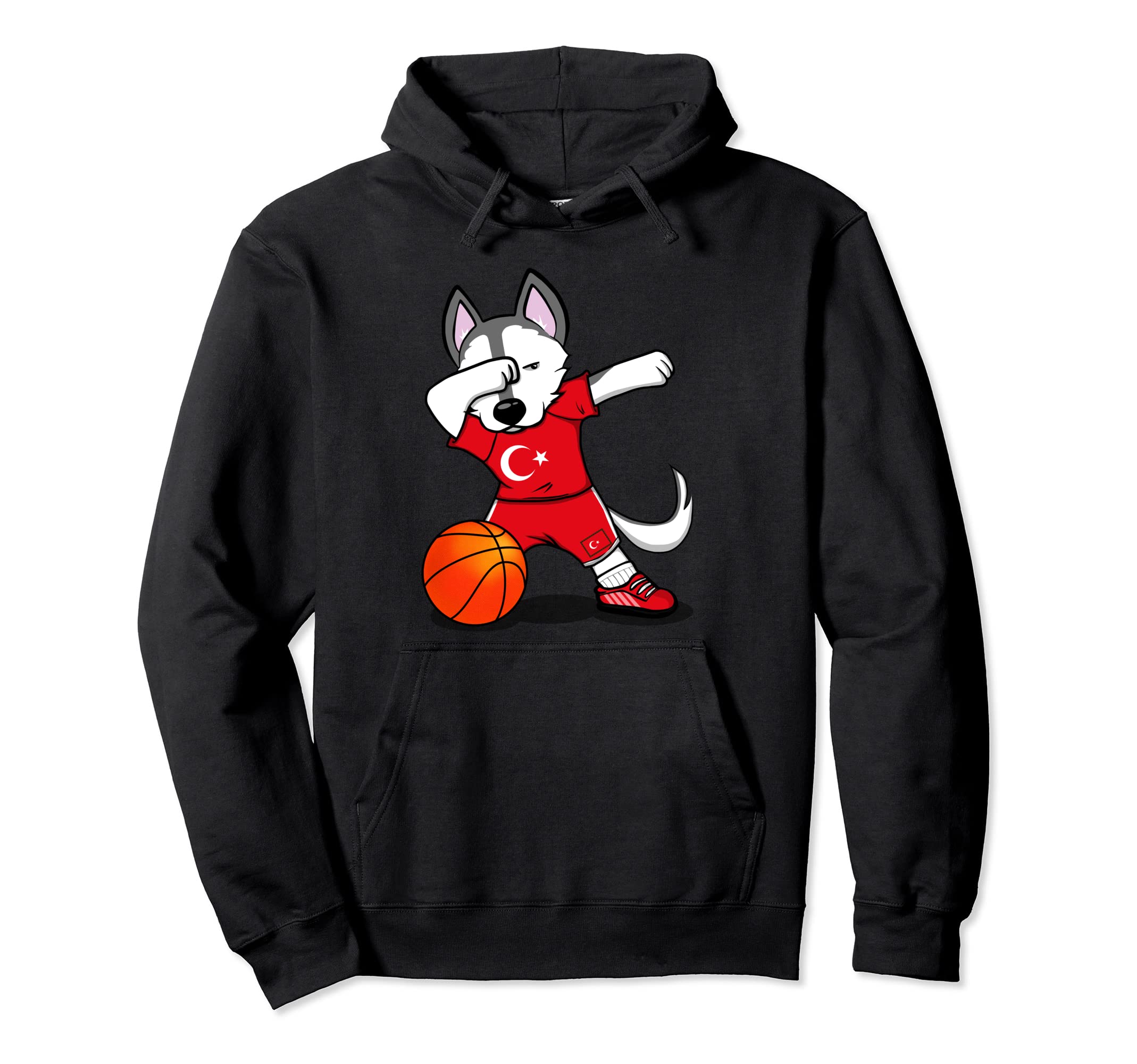 Dabbing Husky Dog Turkey Basketball Fans Jersey Turkish Flag Pullover Hoodie
