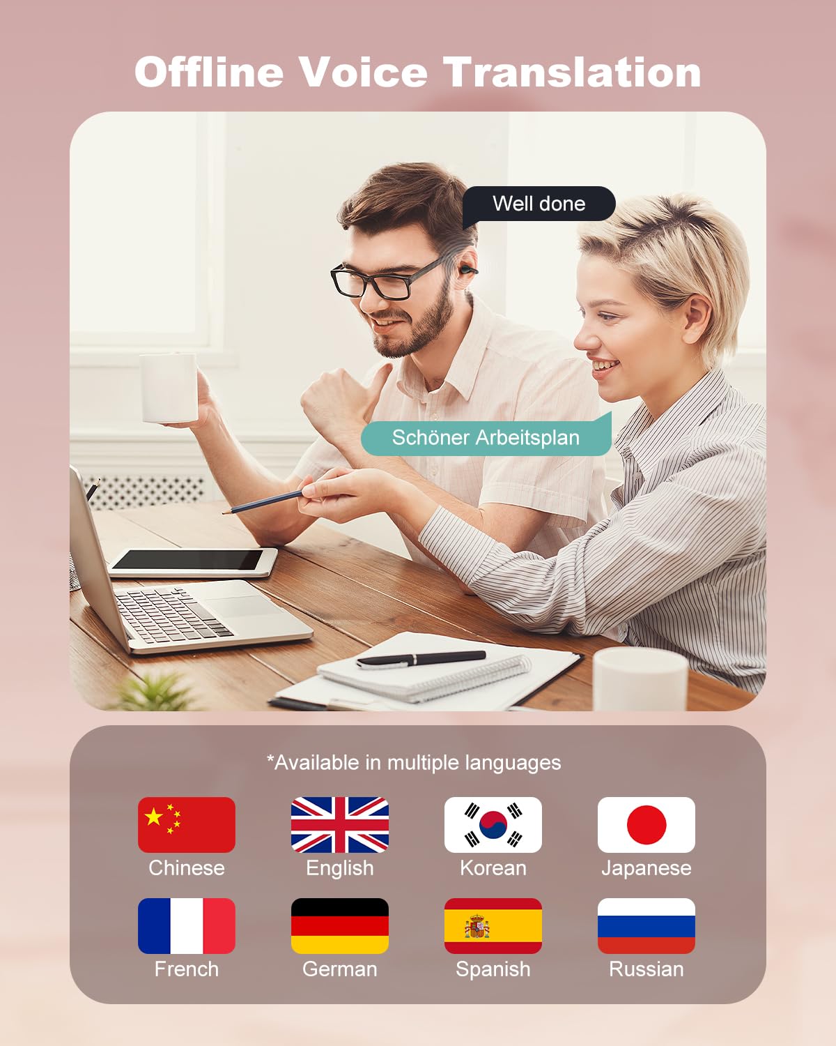 AI Translation Earbuds Real Time, 163 Languages & Accents Translator Ear Buds Audífonos Traductores Inglés Español Open Ear Earbuds Wireless Headphones for Travel Business Learning