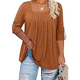Kancystore Women's Plus Size 3/4 Sleeve Tops Square Neck Shirts Loose Spring Work Tunic Blouses