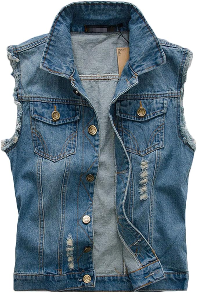 Jaqueta masculina sem mangas JACKETCH com botão, casual, lapela, jeans ...