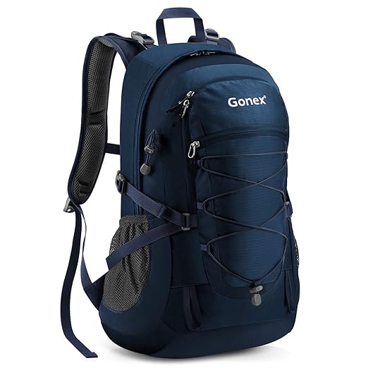 Gonex Unisex 35L Wanderrucksack 53 x 32 x 24 cm, Handgepäck Rucksack Damen Herren mit Laptopfach Regenhaube vorderseite fahrr