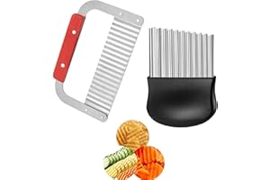 2 Pcs Crinkle Knife,Potato Crinkle Cutter,Wave Knife Crinkle Choppers, French Fry Slicer Waffle Fry Cutter Stainless Steel Bl
