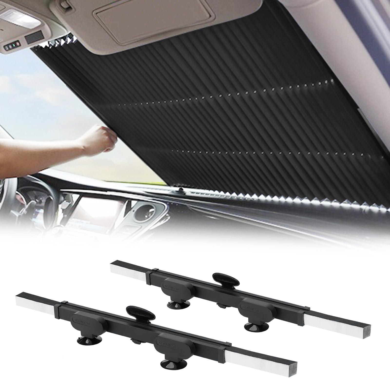 Photo 1 of 2PCS Retractable Car Sun Shades - Accordion Foldable Windshield Sunshade Blocks 99% UV Rays, Keep Cool, Large Size Sunscreen for Maximum Protection, Prevents Interior Sun Damage - Fits Various Models