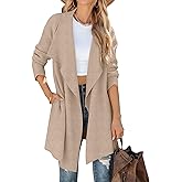 ZESICA Women's Casual Lapel Cardigan Long Sleeve Open Front Irregular Hem Soft Knitted Sweater Coat with Pockets