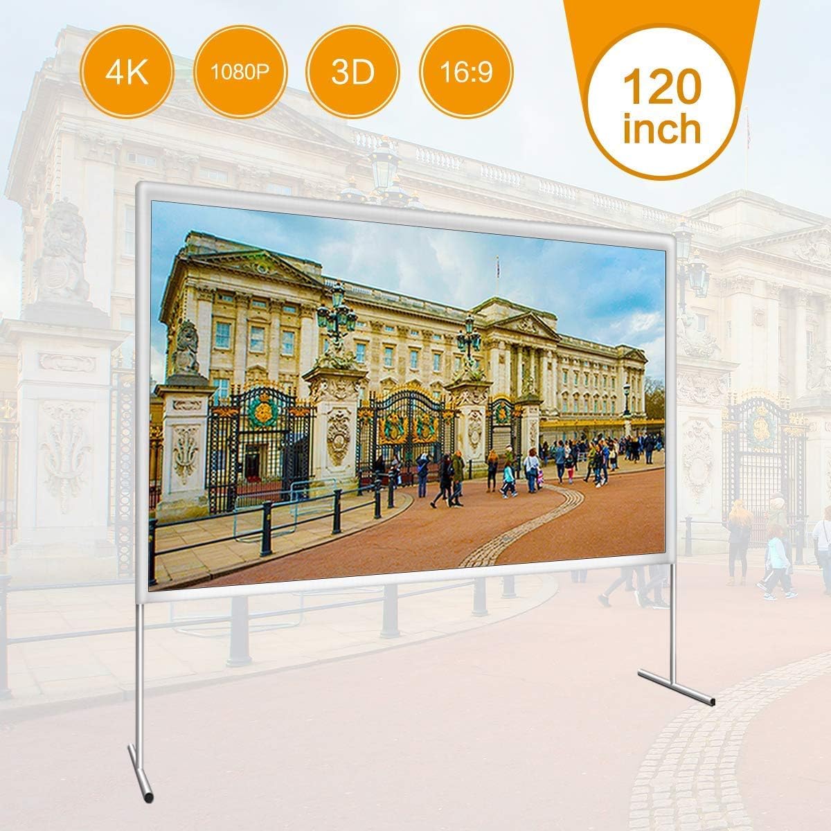 120 Inch Projector Screen with Stand -EZAPOR 16:9 290×168CM Portable Foldable Outdoor Movie Home Theater Projection Screen Assembling