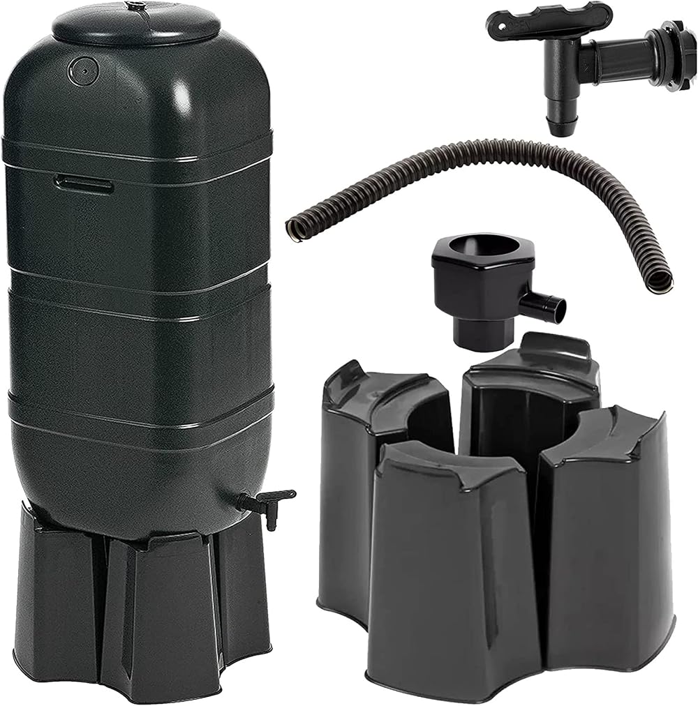 Pluto Garden Space Saver 100 Litre Water Butt Kit Slimline With Stand Lid