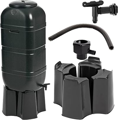 Pluto Garden Space Saver 100 Litre Water Butt Kit Slimline With Stand Lid