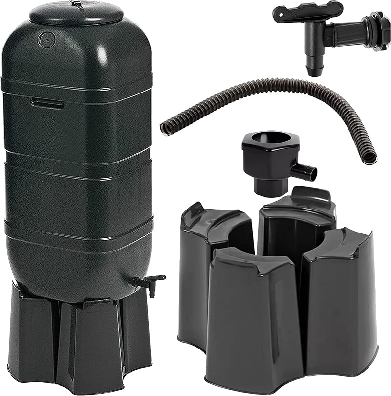 Pluto Garden Space Saver 100 Litre Water Butt Kit Slimline With Stand Lid