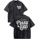 Wedsadl Christian Jesus Shirts for Men Religious Praise The Lord Bible Verse Shirt Oversized Graphic Tees Acid Wash Tshirt