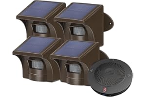 eMACROS Long Range Solar Wireless Driveway Alarm Outdoor Weather Resistant Motion Sensor & Detector-Security Alert System-Monitor & Protect Outside Property, Plug in to Use
