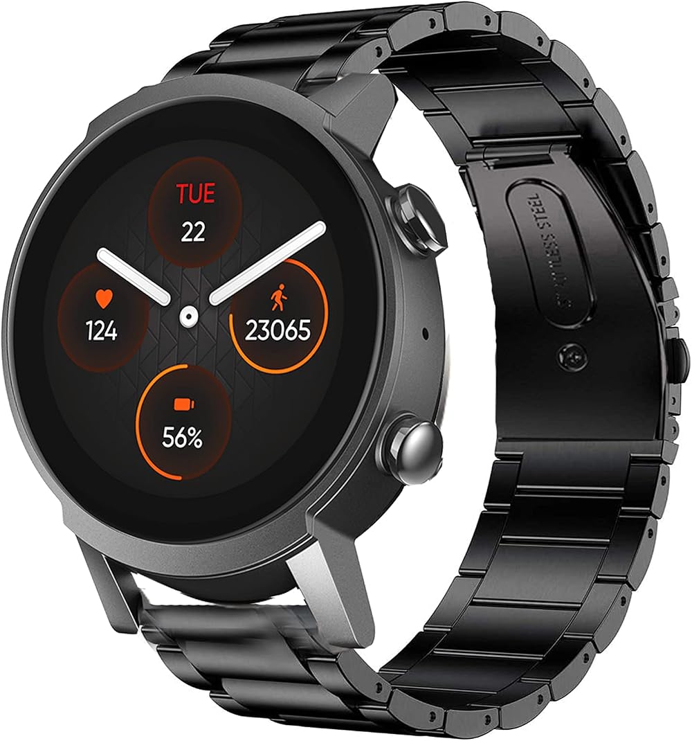 Giaogor Stainless Steel Watch Strap for Ticwatch E3 Smartwatch, Adjustable Band